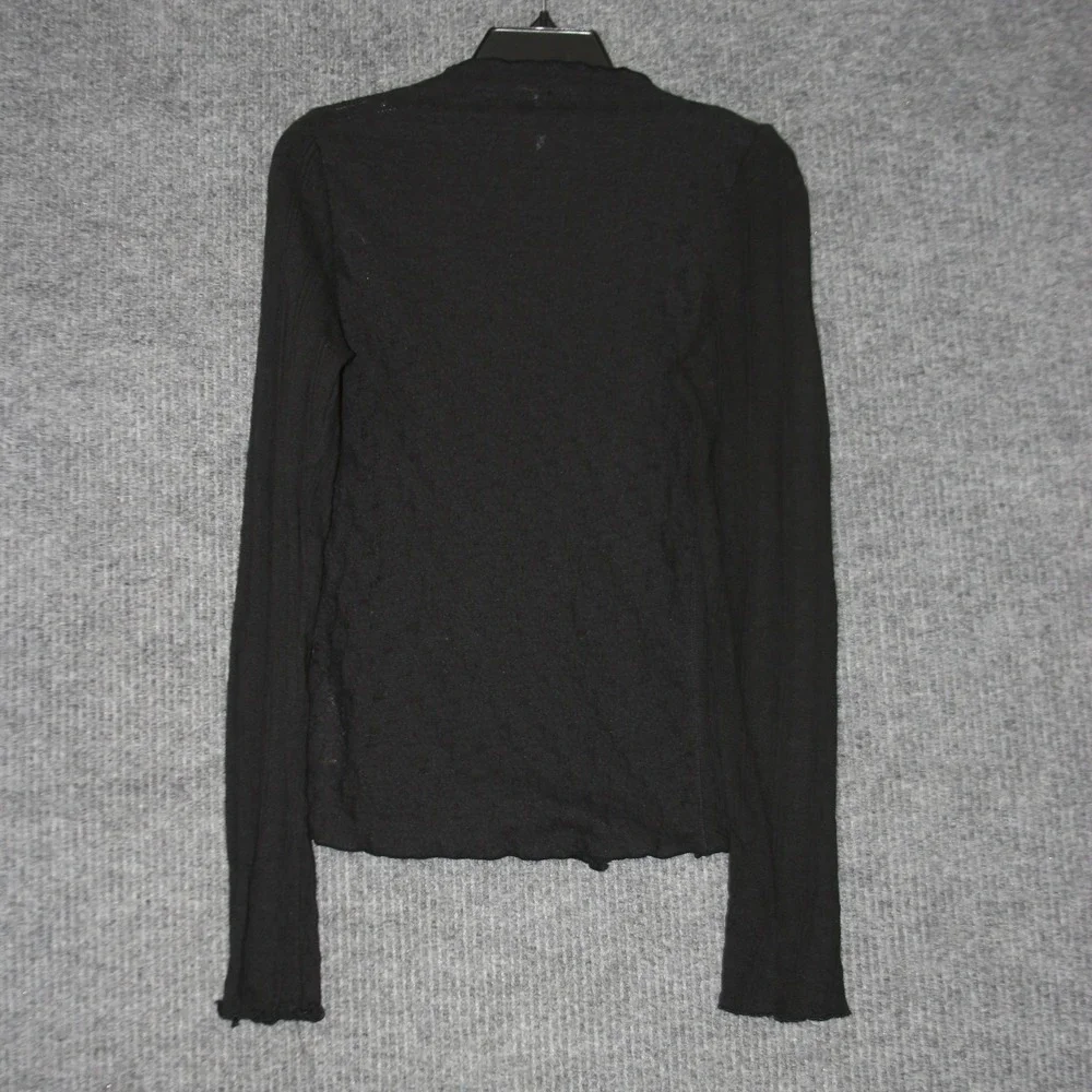 Free People Top Womens L‎ Black Ribbed Raw Hem Open Front Lightweight Top